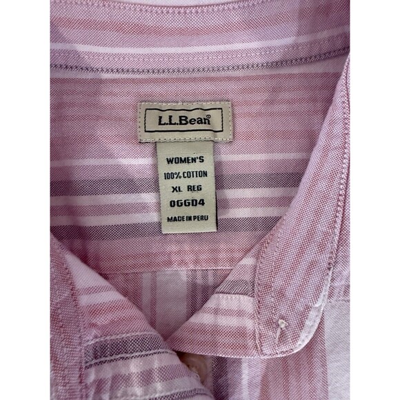 LL Bean Women XL Stripe 3/4 Cotton Retro Utility Pink Outdoor Blouse Preppy - Picture 3 of 4